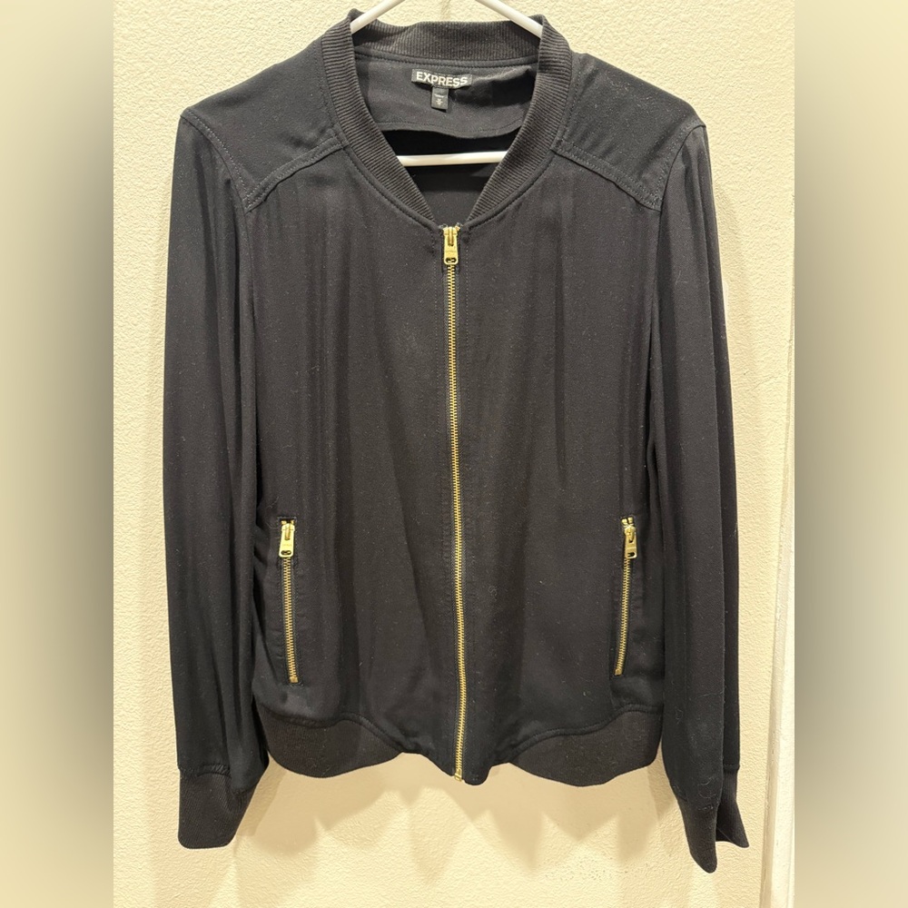Express Black Bomber Jacket with Gold Zippers